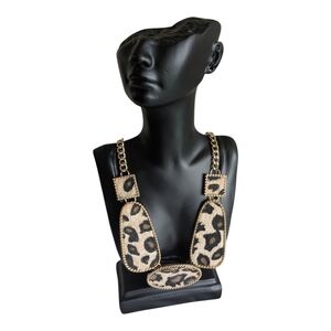 Leopard Print Necklace with Gold Chain Detail
